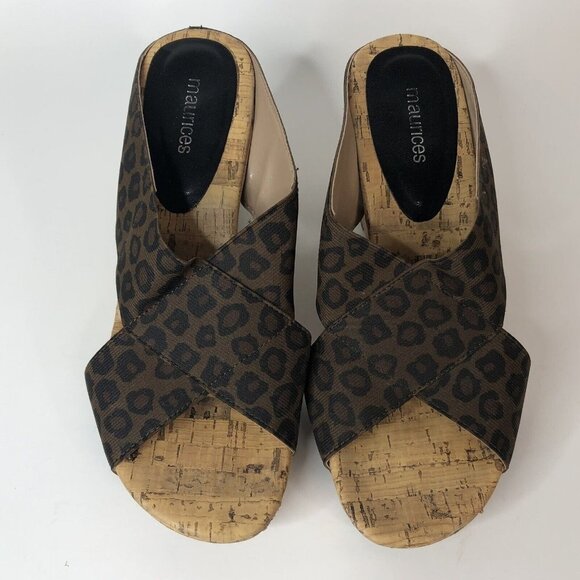 Maurices Womens Wedge Platform Heels Size 9 Rumor Slide Cork Animal Print Studs - Picture 2 of 12